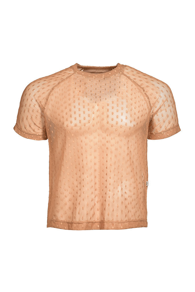 Beige polka transparency ranglan sleeve t-shirt