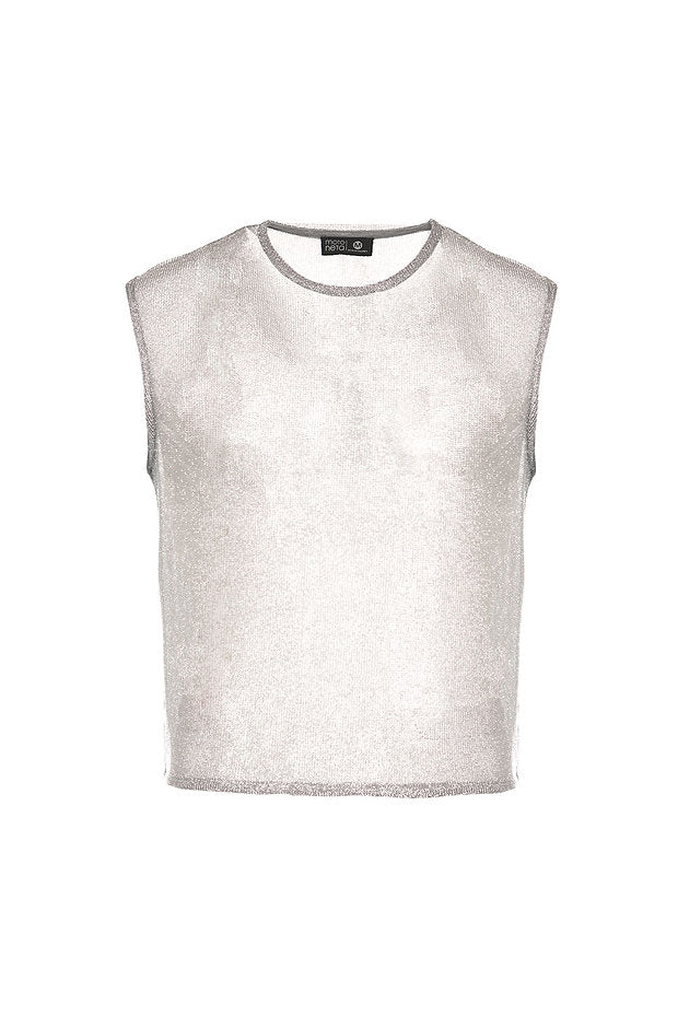 Silver crop top sleeveless t-shirt