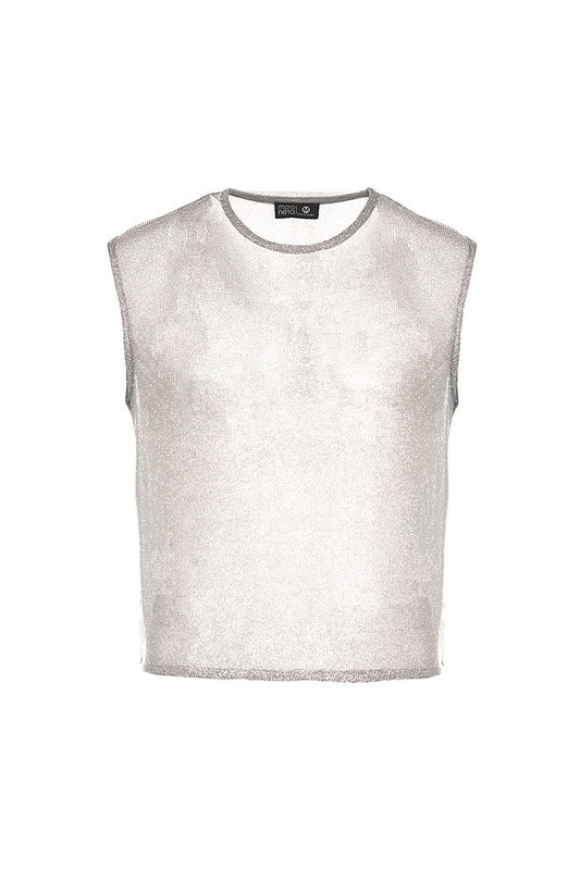 Silver crop top sleeveless t-shirt