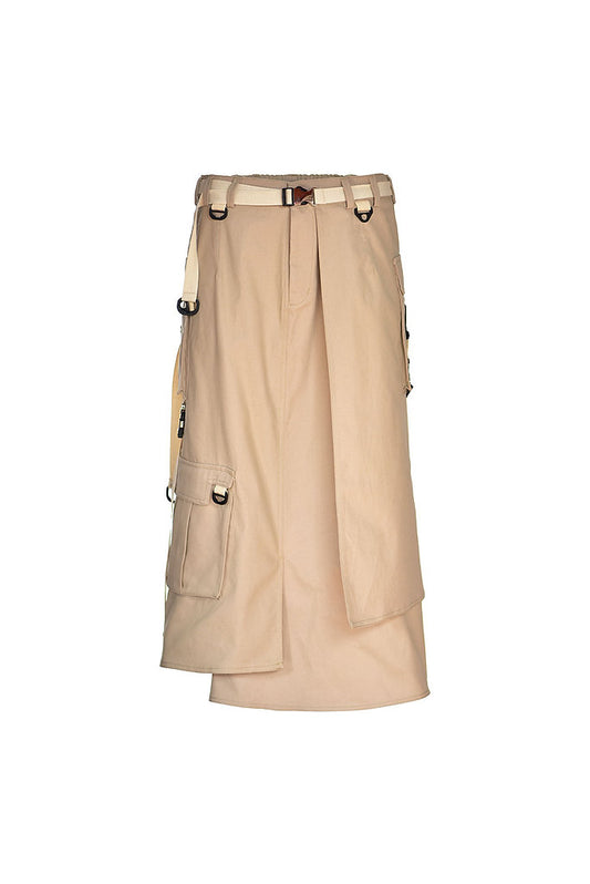 Beige techwear cargo skirt