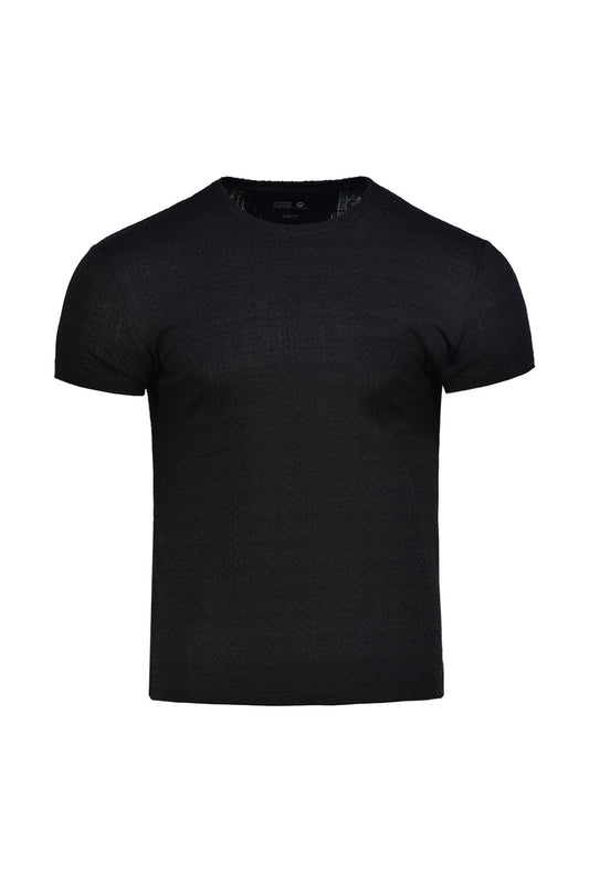 Black textured slim fit t-shirt