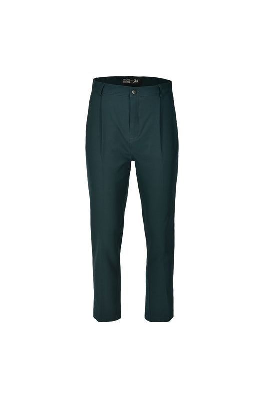 Baggy pants with emerald green presses