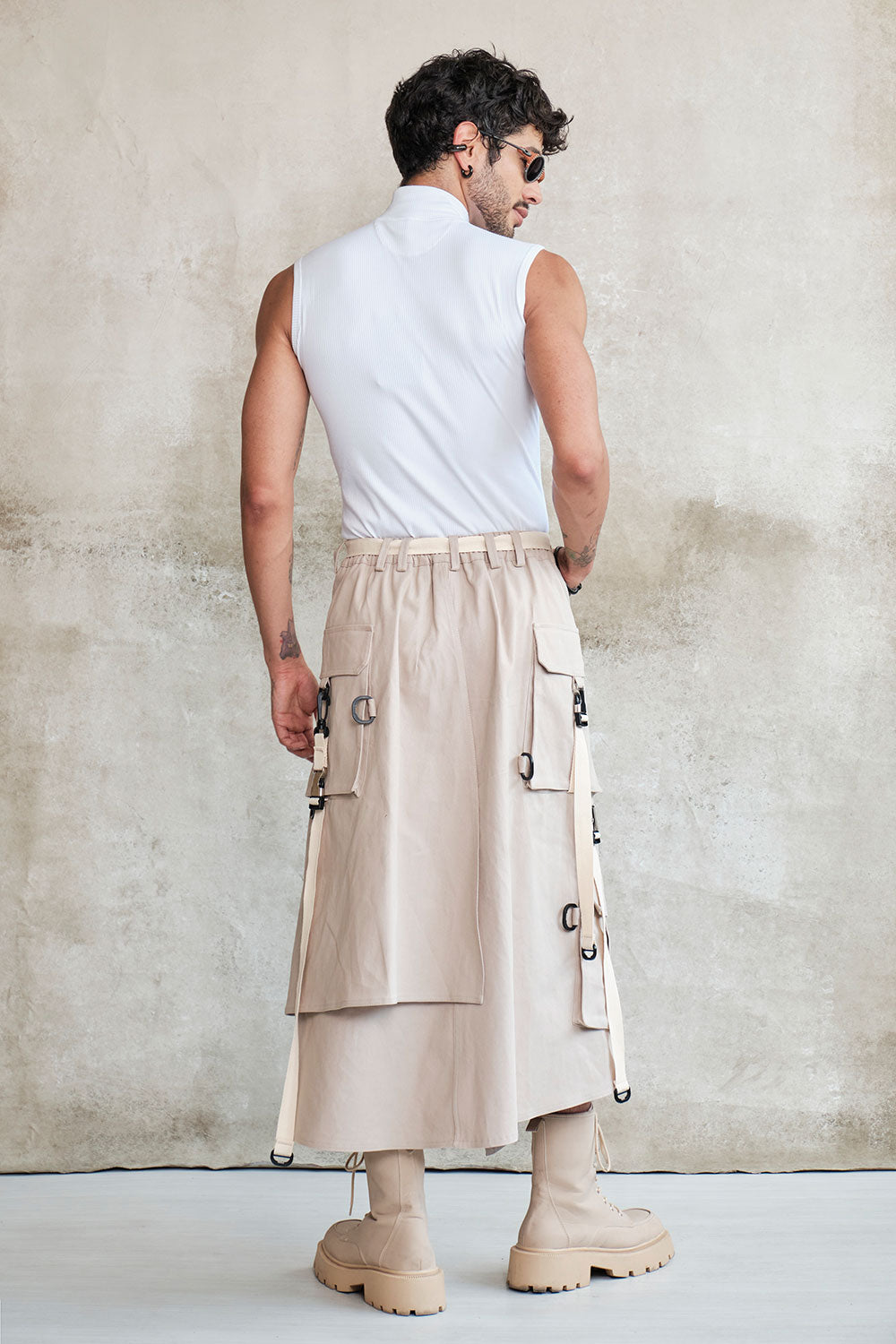 Beige techwear cargo skirt