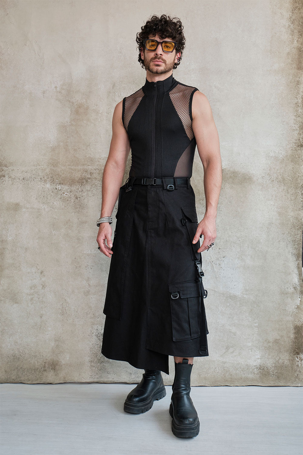 Black cargo techwear skirt