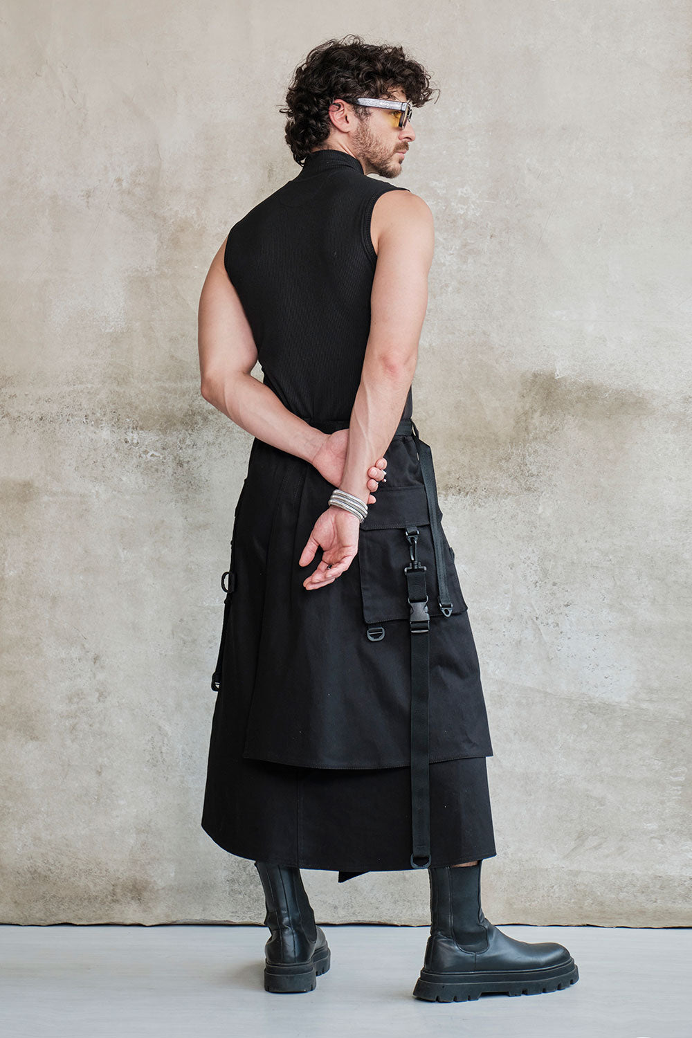 Black cargo techwear skirt