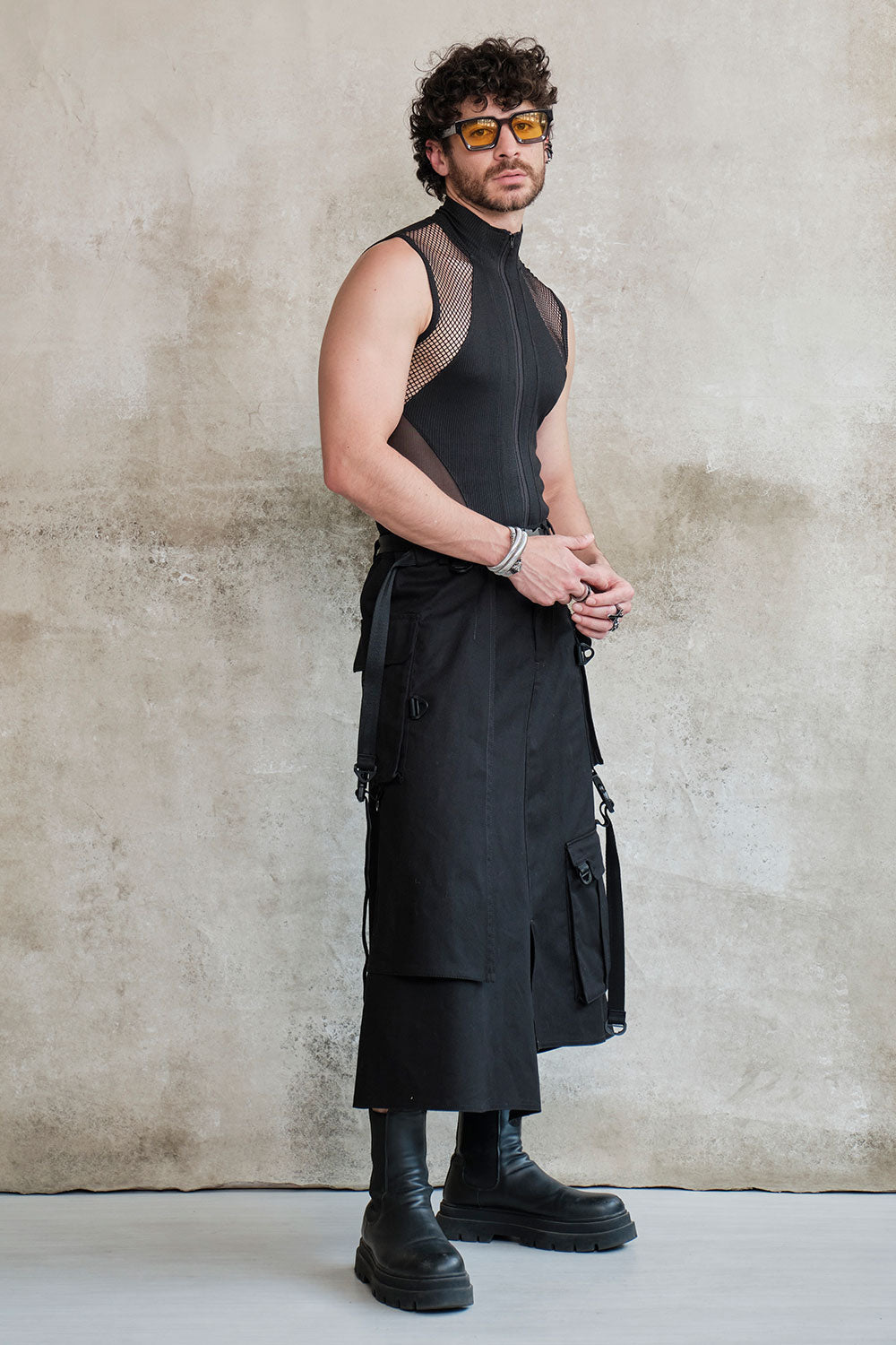 Black cargo techwear skirt