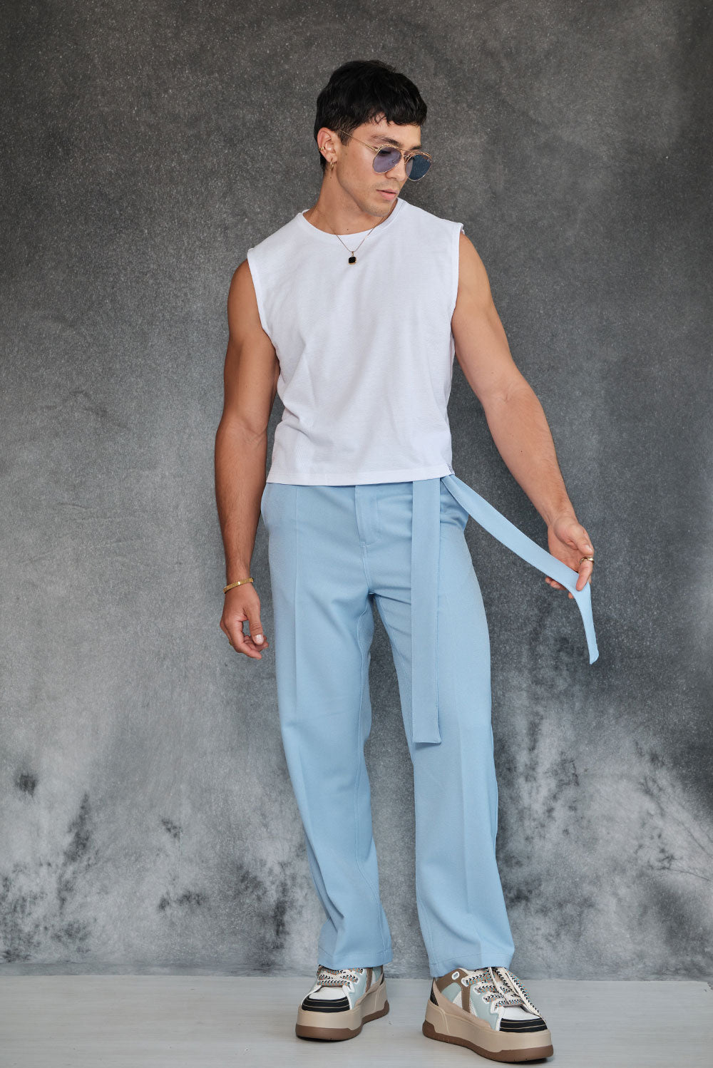 Sky blue loose fit pants