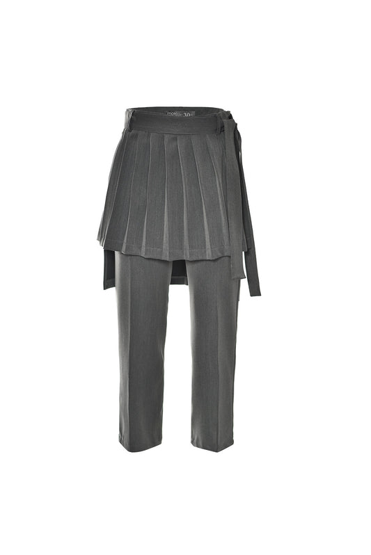 Loose fit pants with gray pleated skirt